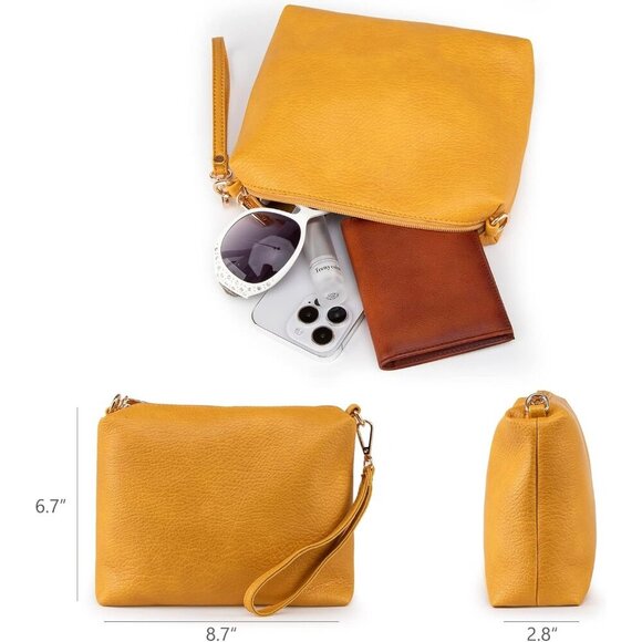 Women Yellow Imported Vegan Leather Ultra Soft Foldable Shoulder Slouchy Bag - Picture 6 of 7